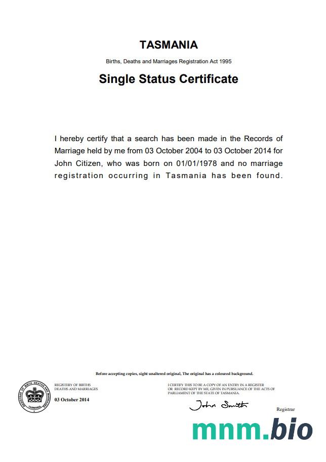 Australia Tasmania divorce certyfikat szablon in Word